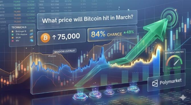 【予測市場レポート】BTC3月予測:下落警戒が薄れ7.5万ドル期待急増