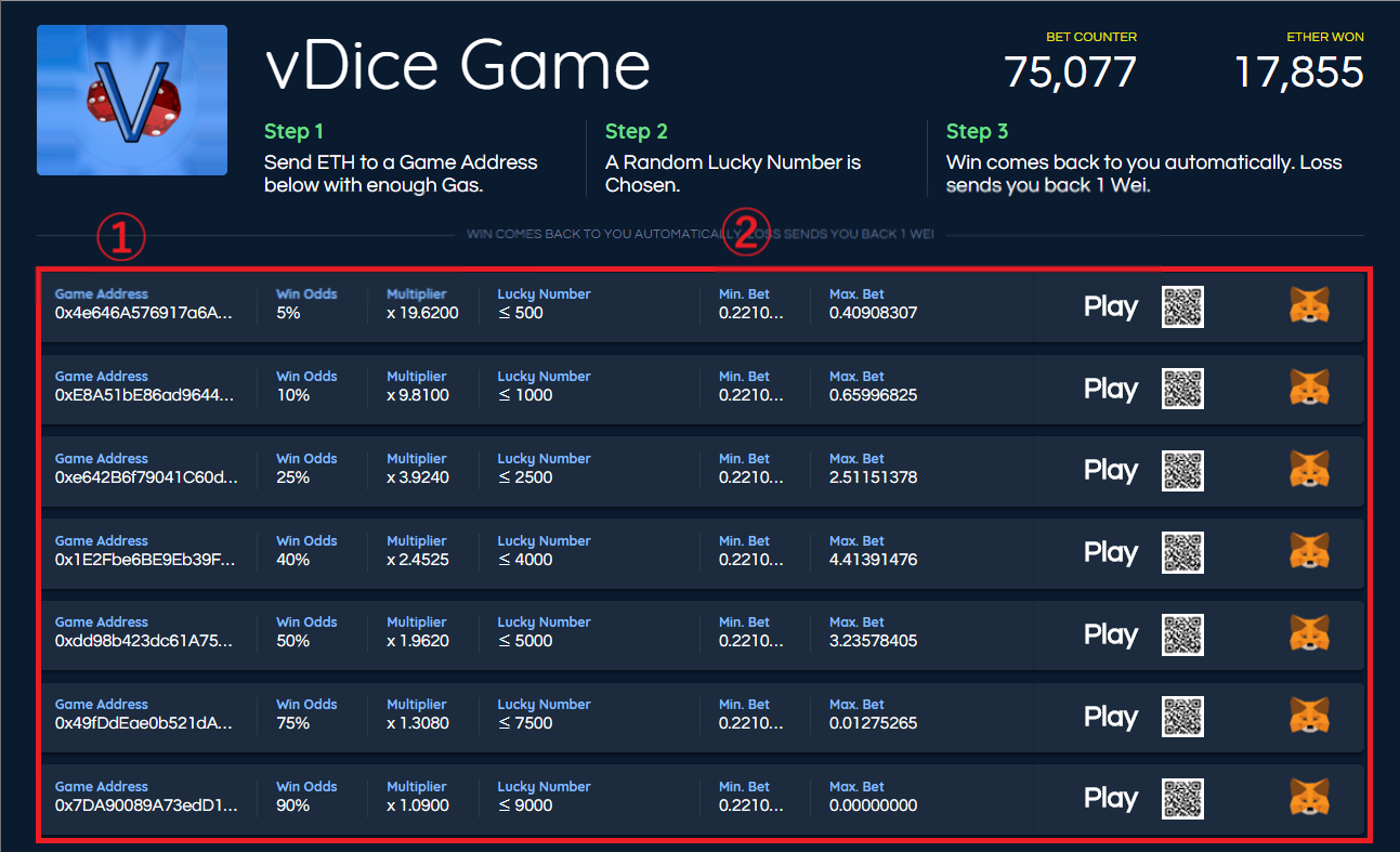 vDice ブイダイス Dapps ギャンブル 遊び方 やり方 始め方 使い方
