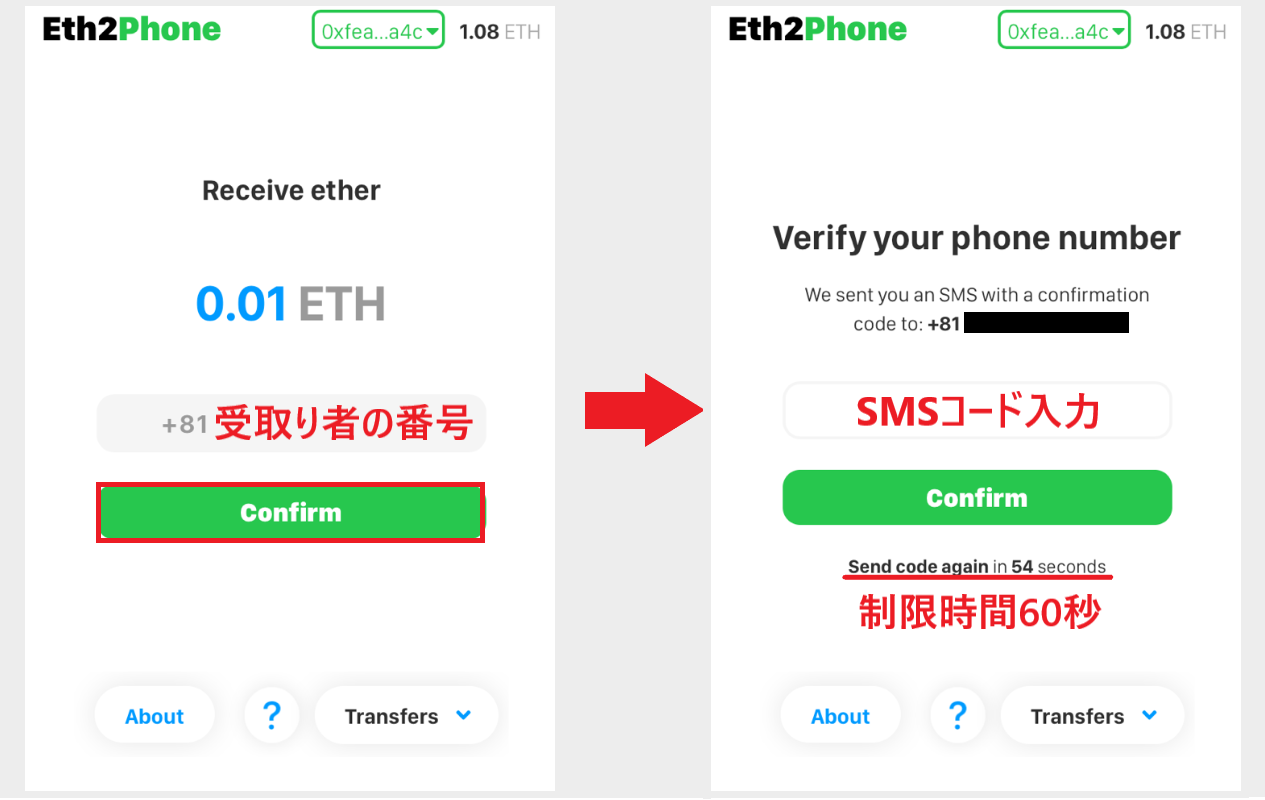 仮想通貨　電話番号　送金