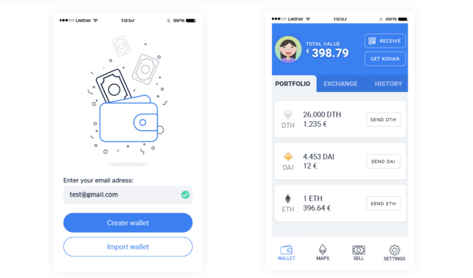 Dether ETH Ethereum ウォレット アプリ OTC