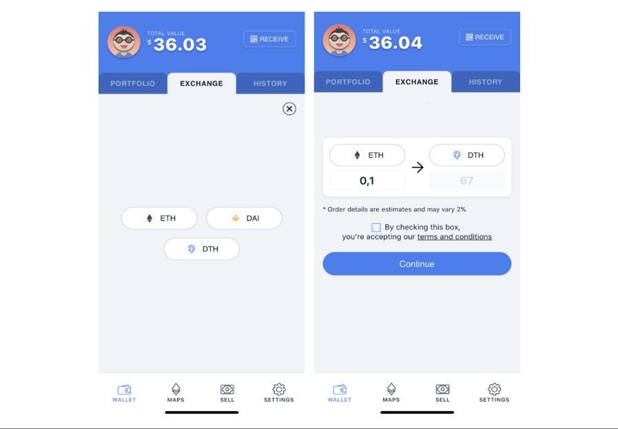 Dether ETH Ethereum ウォレット アプリ OTC