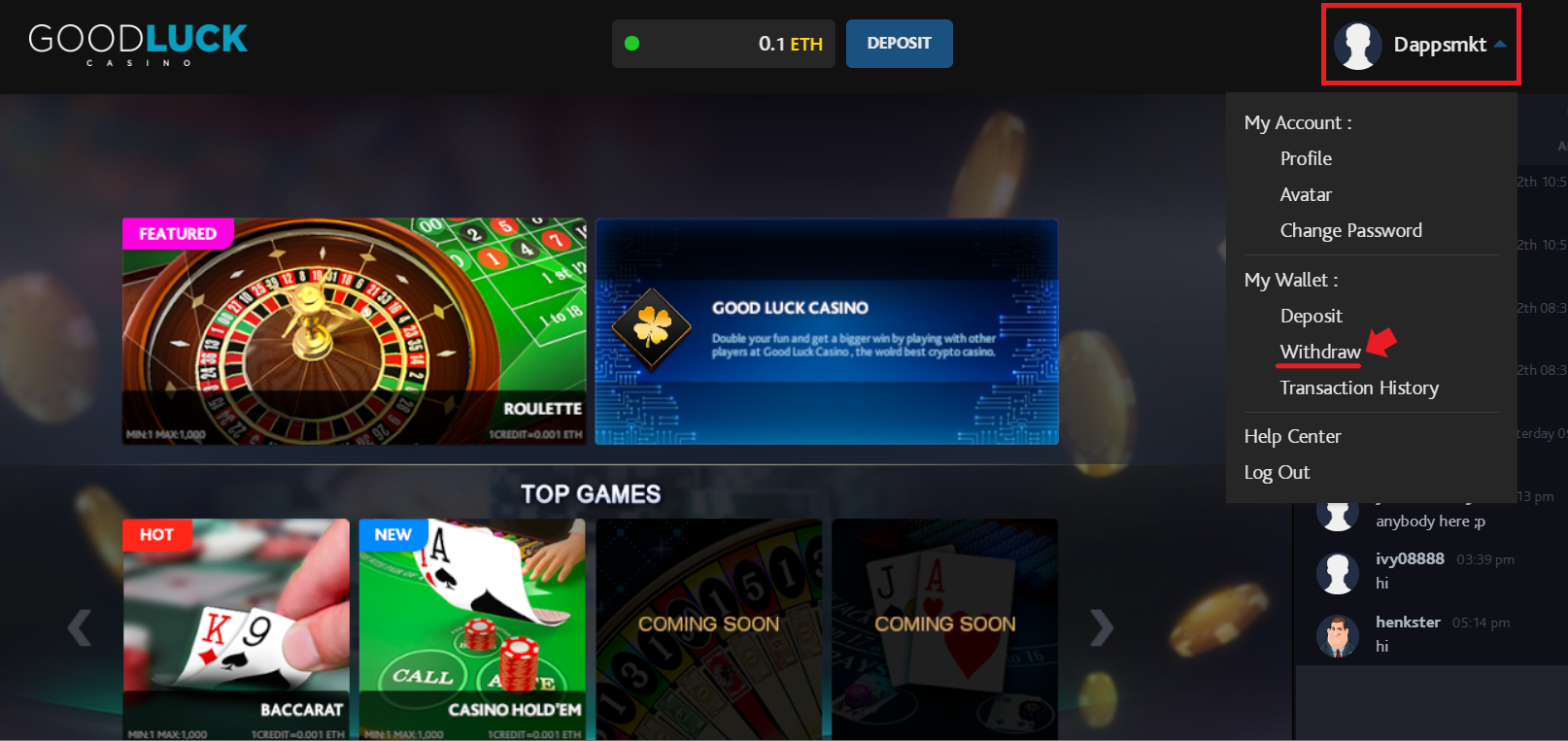 Good Luck Casino 仮想通貨 ギャンブル バカラ ルーレット ホールデム ブロックチェーンゲーム