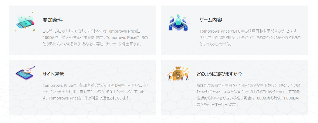TOMORROW PRICE BTC DAI 価格予想 始め方 使い方