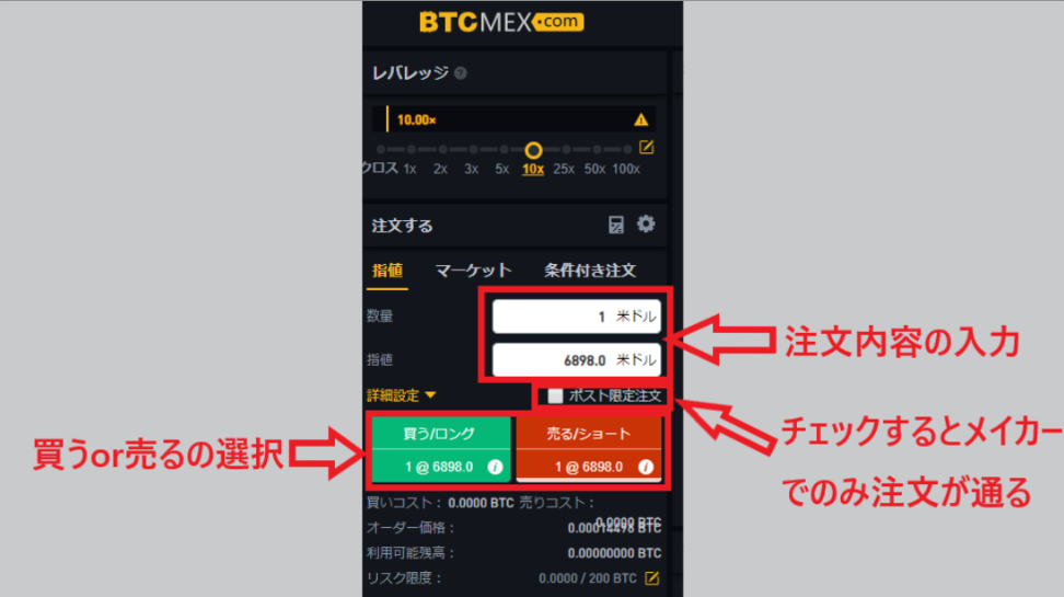 BTCMEX レバレッジ取引 取引方法 手数料