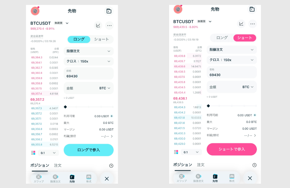 Bitget Wallet 先物取引画面