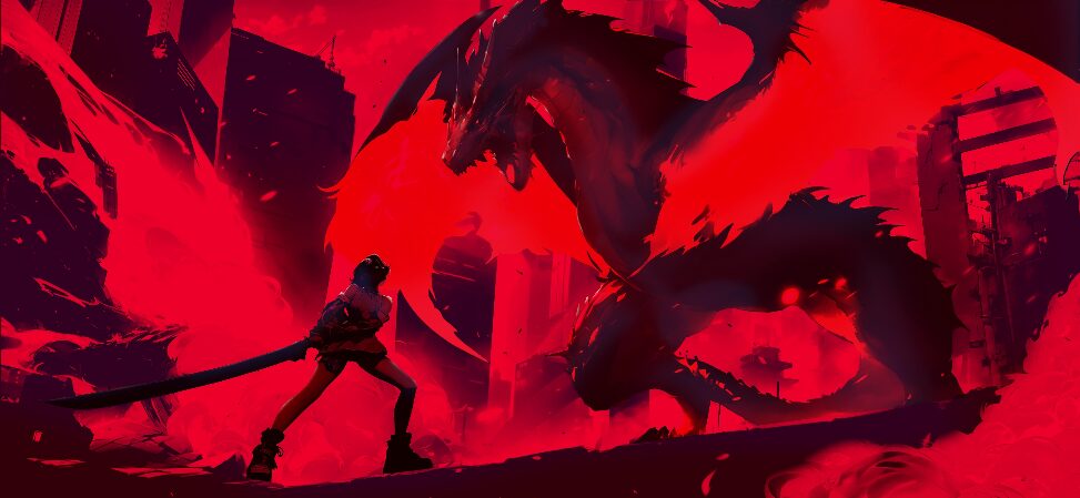 対峙するヒーローとモンスター