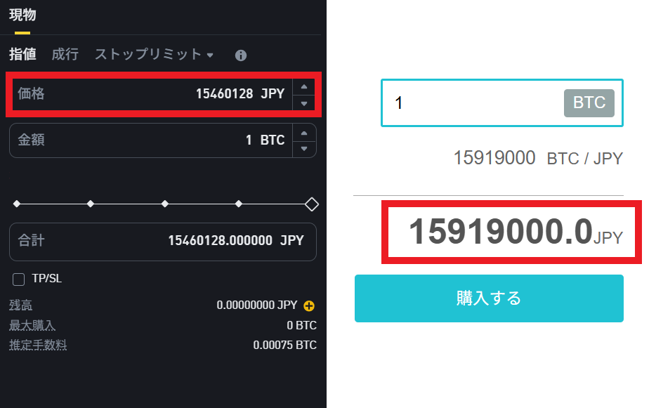 取引所と販売所の価格比較