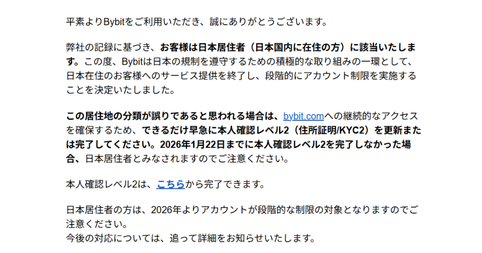 Bybit お知らせメール