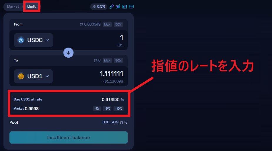 指値注文の入力フォーム
